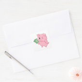 Roze varken met geld dat duim omhoog geeft vierkante sticker