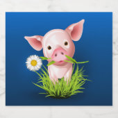 Roze varken met groen gras boven blauw bier etiket (Enkel label)