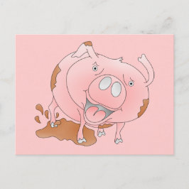 Roze varken spat in modder briefkaart