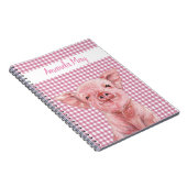 Roze Varken Watervlek Gingham Streep Monogram Notitieboek (Rechterzijde)
