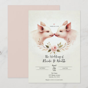 Roze Varkens Neus Aan Neus Bloemrijke Rustieke Bru Kaart