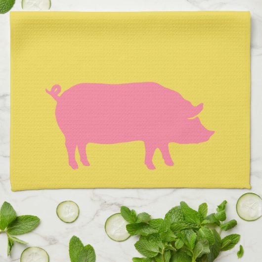Roze Varkens op Geel Theedoek (Gevouwen)