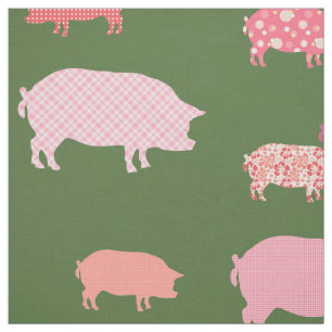 Roze varkens op groene achtergrond patroon stof