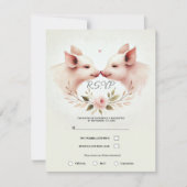 Roze Varkens Snout naar Snout Bloemen Rustiek RSVP Kaart (Voorkant)