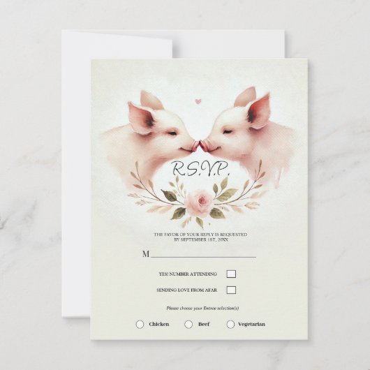 Roze Varkens Snout naar Snout Bloemen Rustiek RSVP Kaart (Voorkant)