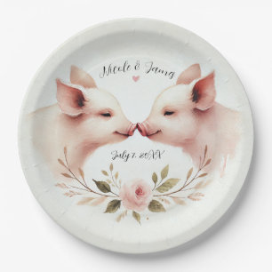 Roze Varkens Snout Naar Snout Bloemen Rustieke Huw Papieren Bordje