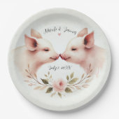 Roze Varkens Snuit tot Snuit Bloemrijke Rustieke B Papieren Bordje (Voorkant)