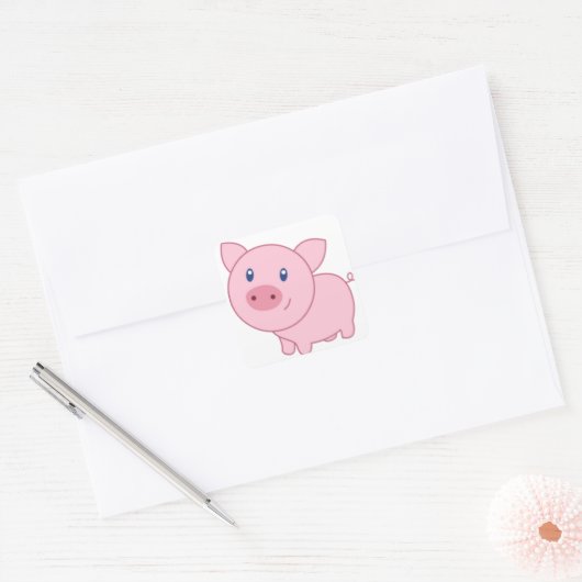 Roze varkens vierkante sticker (Envelop)