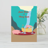 Roze Varkens Watervaltapijt Bathtub Weddenschap Kaart (Staand voorkant)