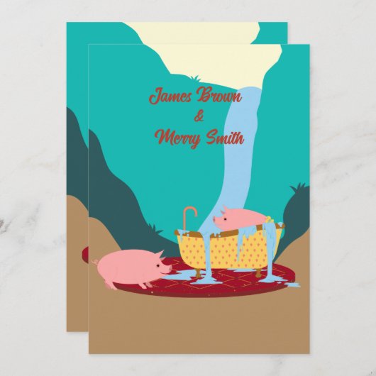 Roze Varkens Watervaltapijt Bathtub Weddenschap Kaart (Voorkant / Achterkant)