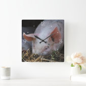 Roze varkensfoto vierkante klok (Huis)