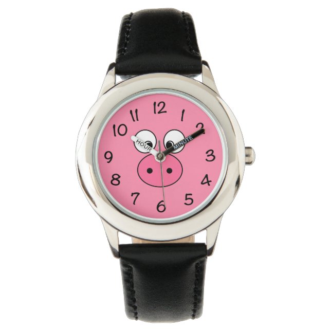 Roze Varkensgezicht Horloge (Voorkant)
