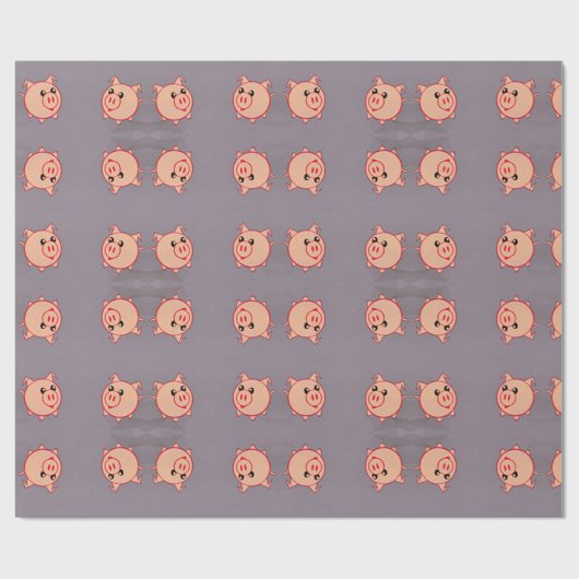 Roze varkenspatroon op grijs cadeaupapier (Vlak)