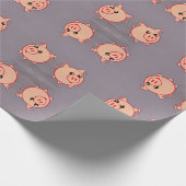 Roze varkenspatroon op grijs cadeaupapier (Hoek)
