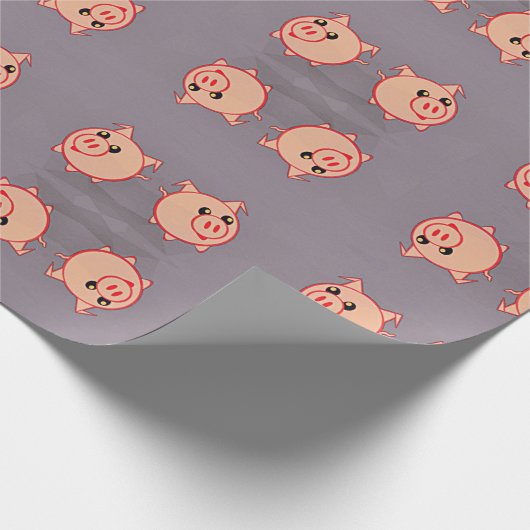 Roze varkenspatroon op grijs cadeaupapier (Hoek)