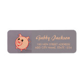 Roze varkenspatroon op grijs etiket (Voorkant)