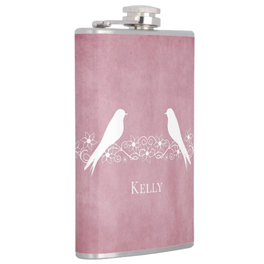 Roze vederbloemkolf voor wijnbereiding op maat heupfles (Rechts)