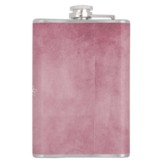 Roze vederbloemkolf voor wijnbereiding op maat heupfles (Achterkant)