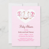 Roze vedervogels en nestbabydouches kaart (Voorkant)