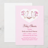 Roze vedervogels en nestbabydouches kaart (Voorkant / Achterkant)