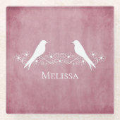 Roze vederwild Onderzetter van sinaasappelglas Glazen Onderzetter (Voorkant)