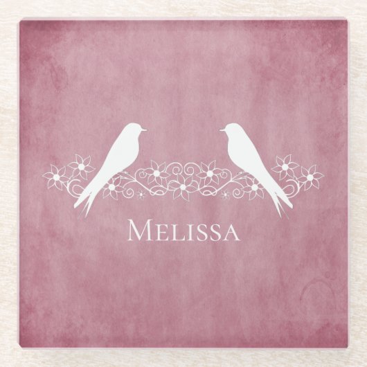 Roze vederwild Onderzetter van sinaasappelglas Glazen Onderzetter (Voorkant)