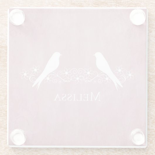 Roze vederwild Onderzetter van sinaasappelglas Glazen Onderzetter (Achterkant)