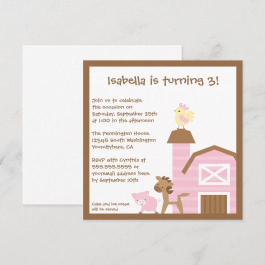Roze vee verjaardagsfeestdag kaart (Voorkant / Achterkant)