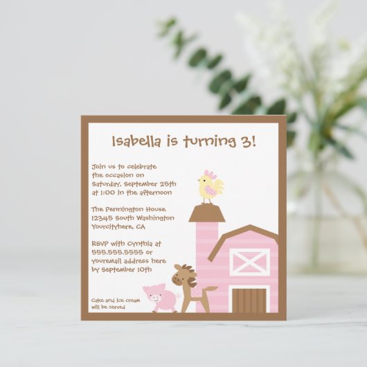 Roze vee verjaardagsfeestdag kaart (Staand voorkant)