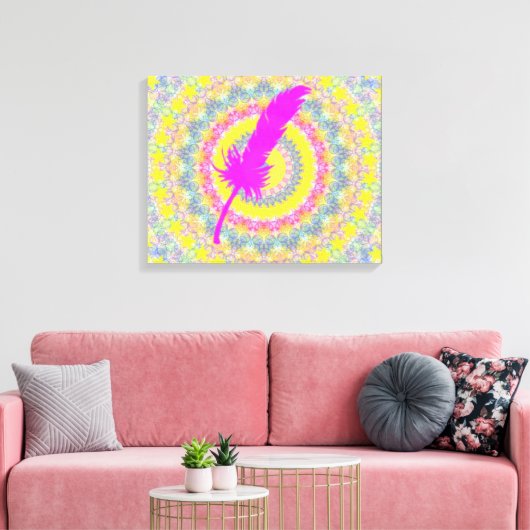 Roze veer canvas afdruk (Insitu (Woonkamer))