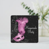 Roze Veer Masker Maskerade Feest Kaart (Staand voorkant)