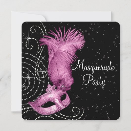 Roze Veer Masker Maskerade Feest Kaart (Voorkant)