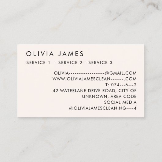 Roze veer reiniger huis schoonmaak service visitekaartje (Achterkant)