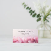 Roze veer reiniger huis schoonmaak service visitekaartje (Staand voorkant)