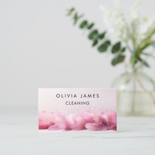 Roze veer reiniger huis schoonmaak service visitekaartje (Staand voorkant)