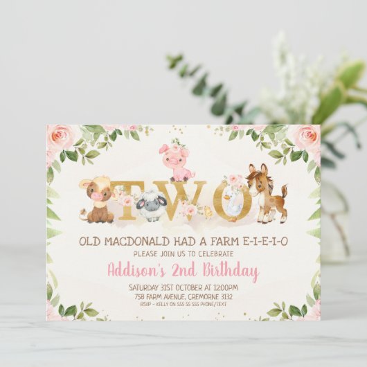 Roze veeteeltdieren Tweede verjaardag Kaart (Staand voorkant)