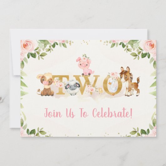 Roze veeteeltdieren Tweede verjaardag Kaart (Achterkant)