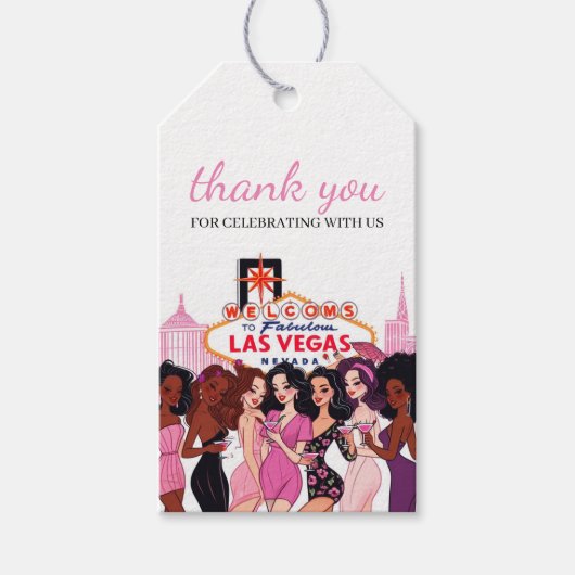 Roze Vegas Bachelorette Party Cadeaulabel (Voorkant)