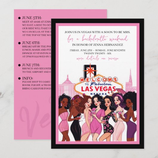 Roze Vegas Bachelorette Party Kaart (Voorkant / Achterkant)