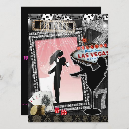 Roze vegas trouwnodigt uit kaart (Voorkant / Achterkant)