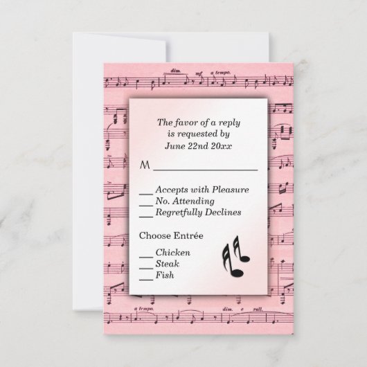 Roze vel Muziek RSVP Menu Keuze (Voorkant)