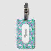 Roze veld bloemen op turquoise bagagelabel (Voorkant (verticaal))