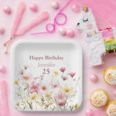Roze Veldbloemen Gepersonaliseerd Papier Bord (Feest)
