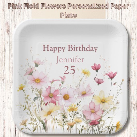 Roze Veldbloemen Gepersonaliseerd Papier Bord