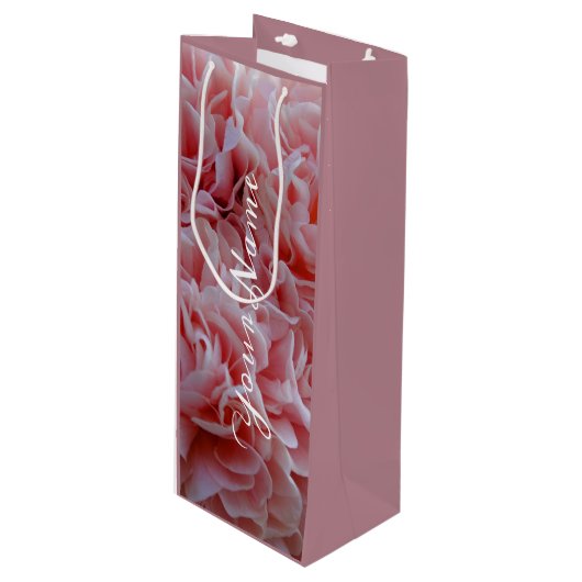 Roze velvet bloemen Mallow Gift Bag Wijn Cadeautas (Voorkant Gekanteld)
