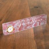 Roze velvet bloemen Mallow Naambordje (Zijkant)