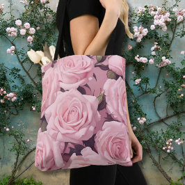 Roze Velvet Roos Tuin allover Gedrukt Tote Bag