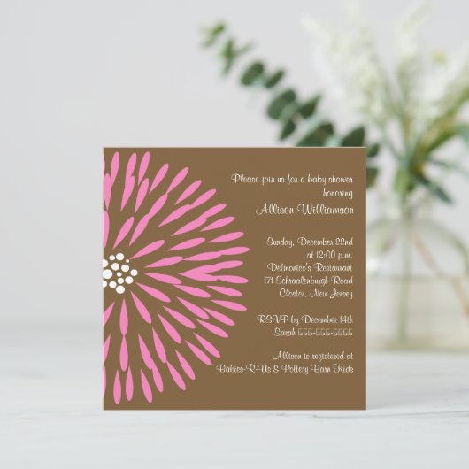 Roze ventiel op uitnodiging van bruin Baby shower (Staand voorkant)