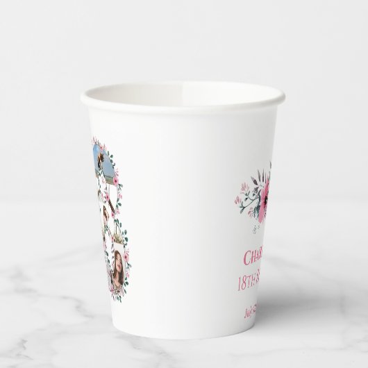 Roze ventilator 18e verjaardag Girl Foto Collage W Papieren Bekers (Links)