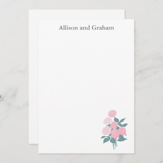 Roze ventilator Bouquet Drawing Personalized Notitiekaartje (Voorkant / Achterkant)